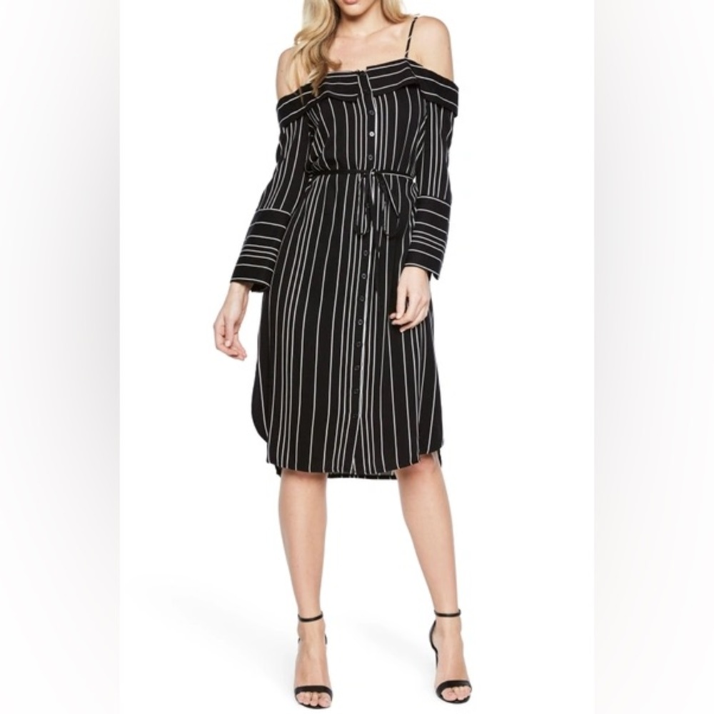 Bardot Effie Shirt Dress, Black/White Stripe - size 10